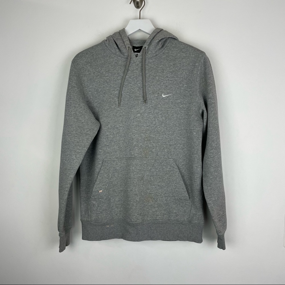 Vintage Nike Gray Mini Swoosh Embroidered Pullover Hoodie Size Medium